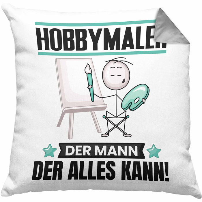 Hobbymaler Kissen mit Füllung 40x40 Geschenk für Hobbymaler Der Mann Der Alles Kann Geschenkidee zum Geburtstag (Grau) Grau Trendation