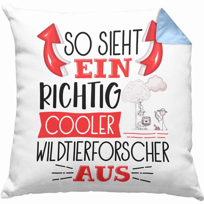 Wildtierforscher Kissen mit Füllung 40x40 So Sieht Ein Richtig Cooler Wildtierforscher Aus Geschenk Lustiger Spruch Geschenkidee (Grau) Blau Trendation