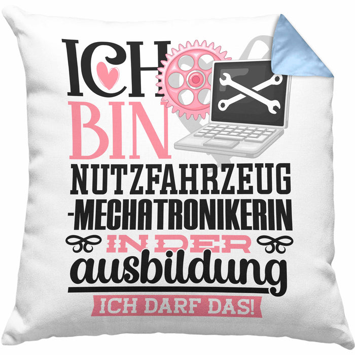 Nutzfahrzeugmechatronikerin Ausbildung Start Geschenk Kissen mit Füllung 40x40 Ich Bin Nutzfahrzeugmechatronikerin In Der Ausbildung Ich Darf Das Geschenkidee (Grau) Blau Trendation