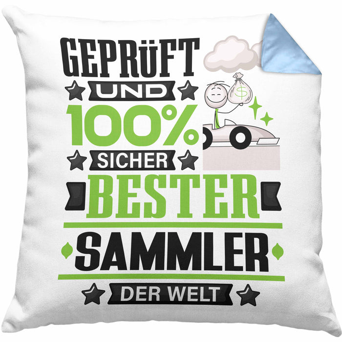 Sammler Geschenk Lustiger Spruch für Sammler Geschenkidee Bester Sammler Der WeltKissen mit Füllung 40x40 (Grau) Blau Trendation