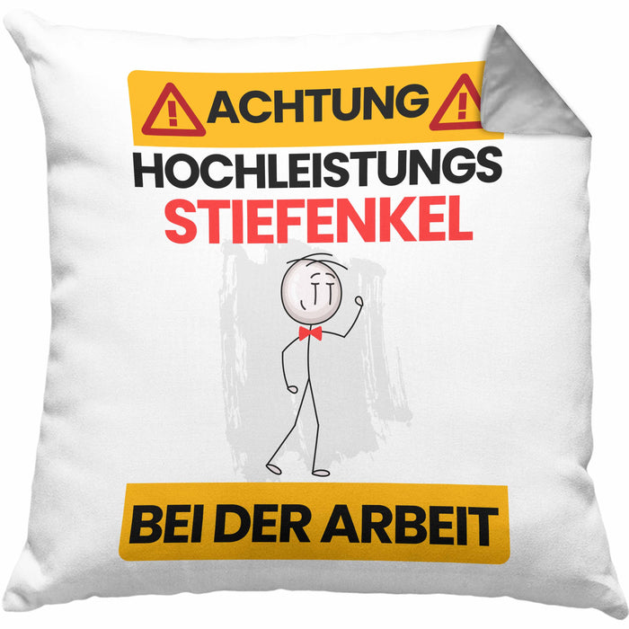 Stiefenkel Kissen mit Füllung 40x40 Geschenk Lustiger Spruch Geschenkidee für Stiefenkel Achtung Hochleistungs Stiefenkel Bei Der Arbeit (Grau) Grau Trendation