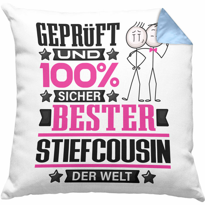 Stiefcousin Geschenk Lustiger Spruch für Stiefcousin Geschenkidee Bester Stiefcousin Der WeltKissen mit Füllung 40x40 (Grau) Blau Trendation