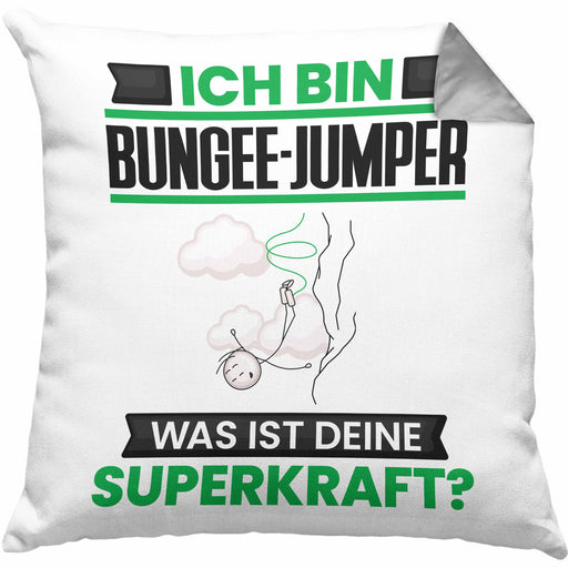 Bungee-Jumper Kissen mit Füllung 40x40 Geschenk für Bungee-Jumper Geburtstag Lustiger Spruch Was Ist Deine Superkraft (Grau) Grau Trendation