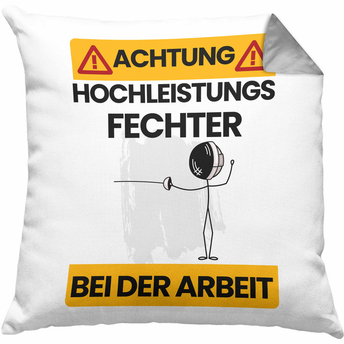 Fechter Kissen mit Füllung 40x40 Geschenk Lustiger Spruch Geschenkidee für Fechter Achtung Hochleistungs Fechter Bei Der Arbeit (Grau) Grau Trendation