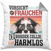 Border Collies Besitzerin Frauchen Kissen mit Füllung 40x40 Geschenk Lustiger Spruch Geschenkidee Vorsicht Vor Dem Frauchen (Grau) Grau Trendation