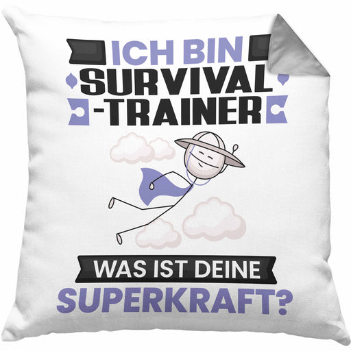 Survival-Trainer Kissen mit Füllung 40x40 Geschenk für Survival-Trainer Geburtstag Lustiger Spruch Was Ist Deine Superkraft (Grau) Grau Trendation