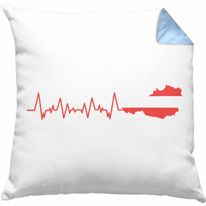 Austria Kissen mit Füllung 40x40 Geschenk Herzschlag Österreich Heimat Alpen EKG (Grau) Blau Trendation