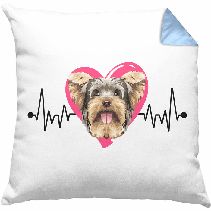 Yorkie Besitzer Kissen mit Füllung 40x40 Geschenk Lustiger Spruch Geschenkidee Herzschlag Yorkie (Grau) Blau Trendation