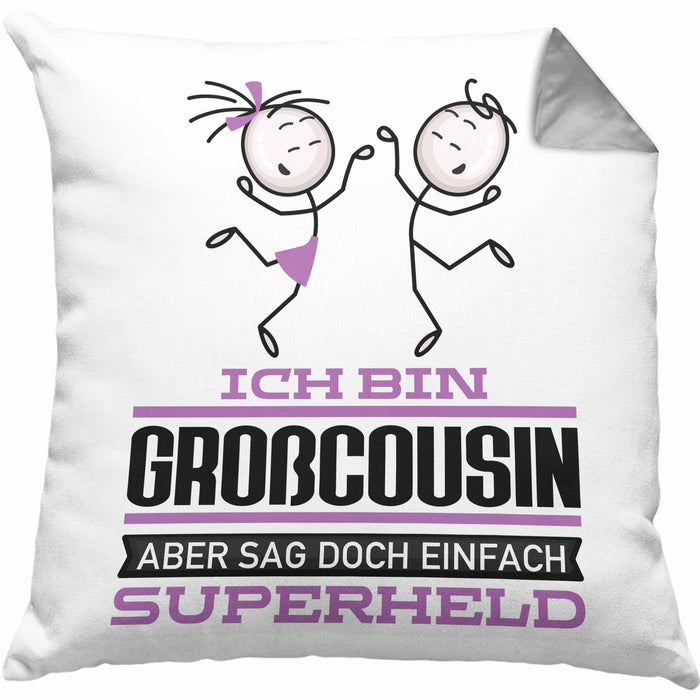 Großcousin Geschenk Kissen mit Füllung 40x40 Ich Bin Großcousin Aber Sag Doch Einfach Superheld Lustige Geschenkdiee für Großcousin (Grau) Grau Trendation