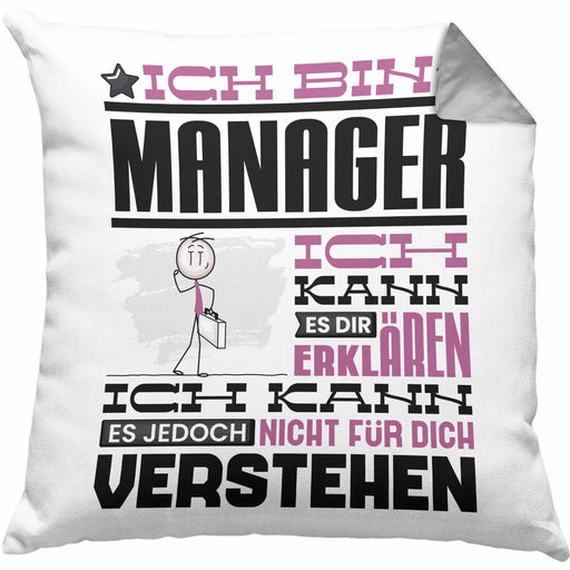 Manager Geschenk Kissen mit Füllung 40x40 Geschenkidee für Manager Geburtstag Lustiger Spruch Ich Bin Manager Ich Kann Es Dir Erklären Aber Nicht Für Dich Verstehen (Grau) Grau Trendation