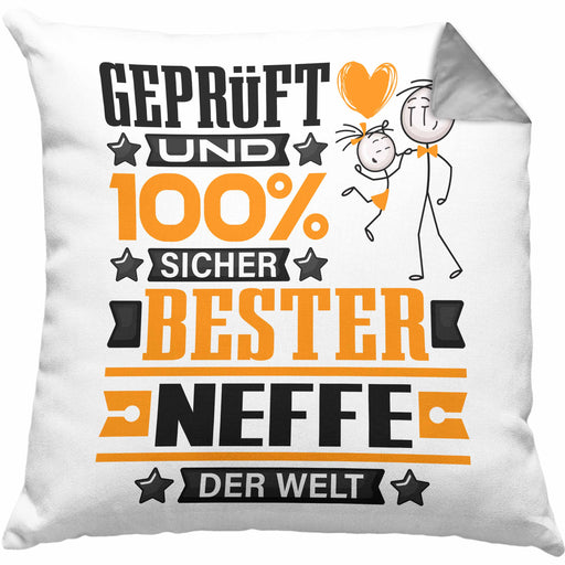 Neffe Geschenk Lustiger Spruch für Neffe Geschenkidee Bester Neffe Der WeltKissen mit Füllung 40x40 (Grau) Grau Trendation
