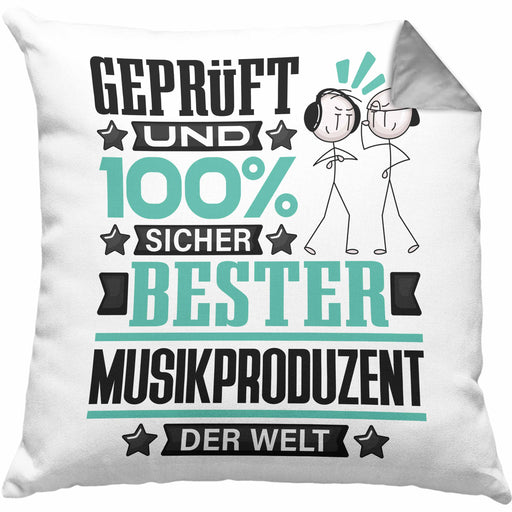 Musikproduzent Geschenk Lustiger Spruch für Musikproduzent Geschenkidee Bester Musikproduzent Der WeltKissen mit Füllung 40x40 (Grau) Grau Trendation