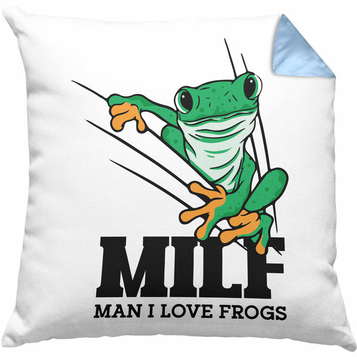 Lustige Frosch Kissen mit Füllung 40x40 Geschenk für Froschliebhaber Lustig MILF Man I Love Frogs (Grau) Blau Trendation