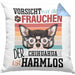 Chihuahua Besitzerin Frauchen Kissen mit Füllung 40x40 Geschenk Lustiger Spruch Geschenkidee Vorsicht Vor Dem Frauchen (Grau) Blau Trendation