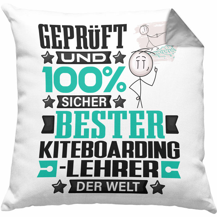 Kiteboarding-Lehrer Geschenk Lustiger Spruch für Kiteboarding-Lehrer Geschenkidee Bester Kiteboarding-Lehrer Der WeltKissen mit Füllung 40x40 (Grau) Grau Trendation