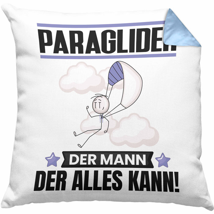 Paraglider Kissen mit Füllung 40x40 Geschenk für Paraglider Der Mann Der Alles Kann Geschenkidee zum Geburtstag (Grau) Blau Trendation