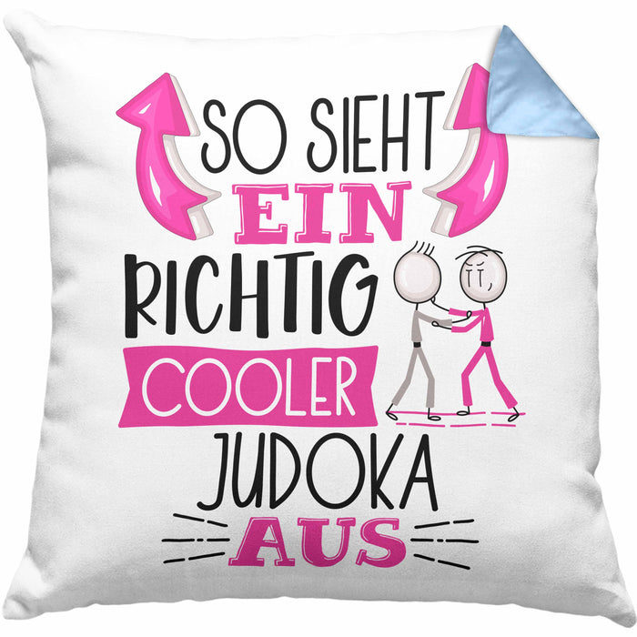 Judoka Kissen mit Füllung 40x40 Geschenk So Sieht Ein Richtig Cooler Judoka Aus Geschenkidee Spruch Lustig (Grau) Blau Trendation