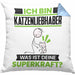 Katzenliebhaber Kissen mit Füllung 40x40 Geschenk für Katzenliebhaber Geburtstag Lustiger Spruch Was Ist Deine Superkraft (Grau) Blau Trendation
