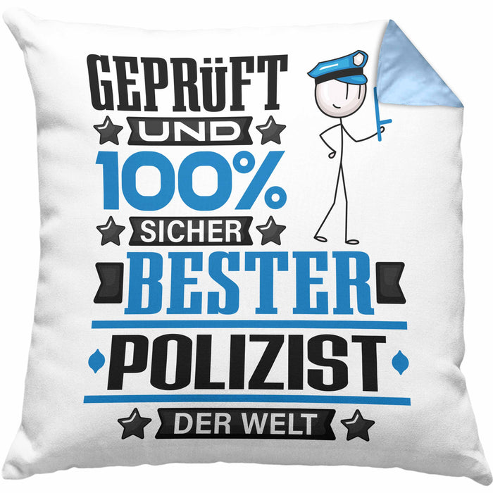 Polizist Geschenk Lustiger Spruch für Polizist Geschenkidee Bester Polizist Der WeltKissen mit Füllung 40x40 (Grau) Blau Trendation