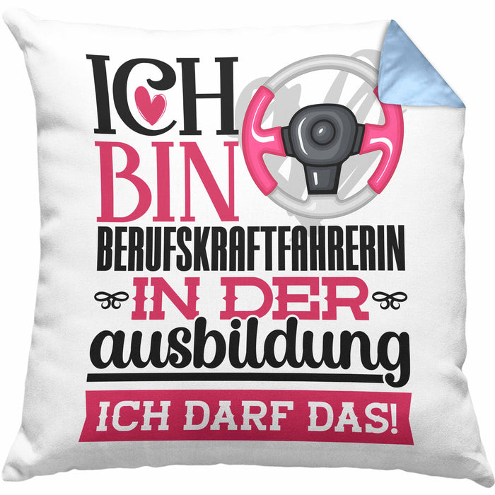 Berufskraftfahrerin Ausbildung Start Geschenk Kissen mit Füllung 40x40 Ich Bin Berufskraftfahrerin In Der Ausbildung Ich Darf Das Geschenkidee (Grau) Blau Trendation