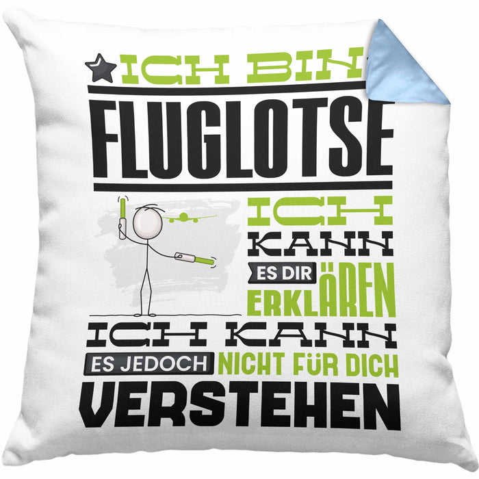 Fluglotse Geschenk Kaffee-Kissen mit Füllung 40x40 Geschenkidee für Fluglotse Ich Bin Fluglotse Ich Kann Es Dir Erklären Jedoch Nicht Für Dich Verstehen Spruch Lustig (Grau) Blau Trendation