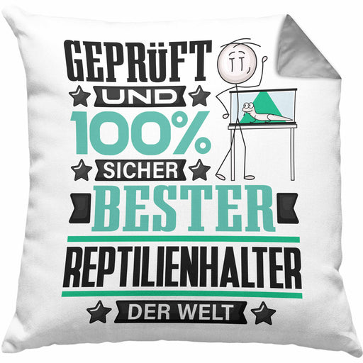 Reptilienhalter Geschenk Lustiger Spruch für Reptilienhalter Geschenkidee Bester Reptilienhalter Der WeltKissen mit Füllung 40x40 (Grau) Grau Trendation