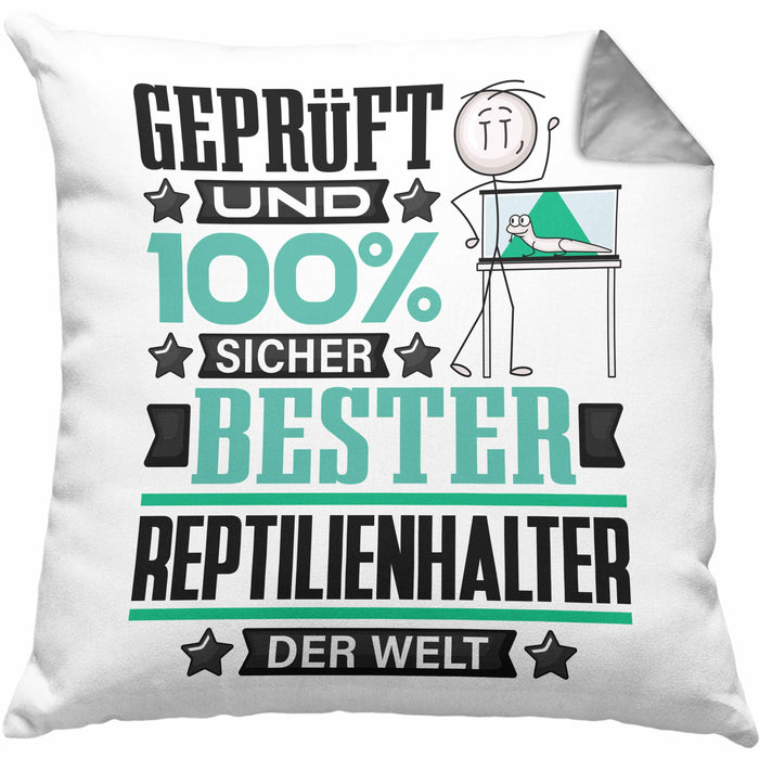 Reptilienhalter Geschenk Lustiger Spruch für Reptilienhalter Geschenkidee Bester Reptilienhalter Der WeltKissen mit Füllung 40x40 (Grau) Grau Trendation