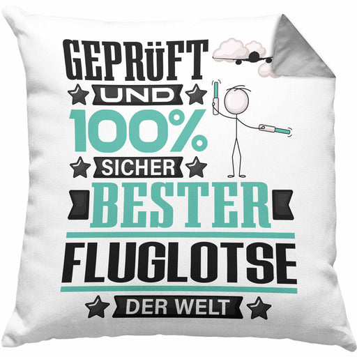 Fluglotse Geschenk Lustiger Spruch für Fluglotse Geschenkidee Bester Fluglotse Der WeltKissen mit Füllung 40x40 (Grau) Grau Trendation