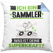 Sammler Kissen mit Füllung 40x40 Geschenk für Sammler Geburtstag Lustiger Spruch Was Ist Deine Superkraft (Grau) Blau Trendation