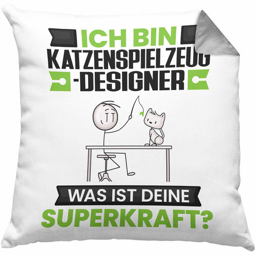 Katzenspielzeug-Designer Kissen mit Füllung 40x40 Geschenk für Katzenspielzeug-Designer Geburtstag Lustiger Spruch Was Ist Deine Superkraft (Grau) Grau Trendation