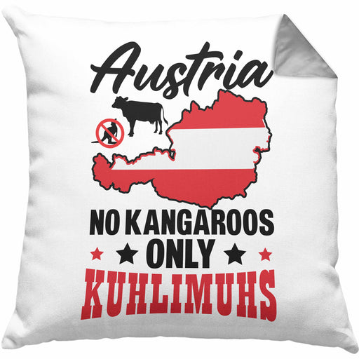 Keine Kängurus in Österreich Kissen mit Füllung 40x40 Geschenk Häferl Kuhlimuhs (Grau) Grau Trendation