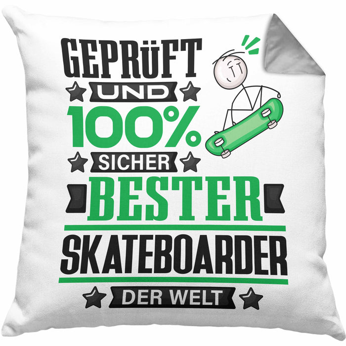 Skateboarder Geschenk Lustiger Spruch für Skateboarder Geschenkidee Bester Skateboarder Der WeltKissen mit Füllung 40x40 (Grau) Grau Trendation