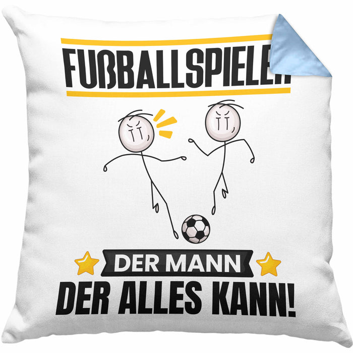 Fußballspieler Kissen mit Füllung 40x40 Geschenk für Fußballspieler Der Mann Der Alles Kann Geschenkidee zum Geburtstag (Grau) Blau Trendation