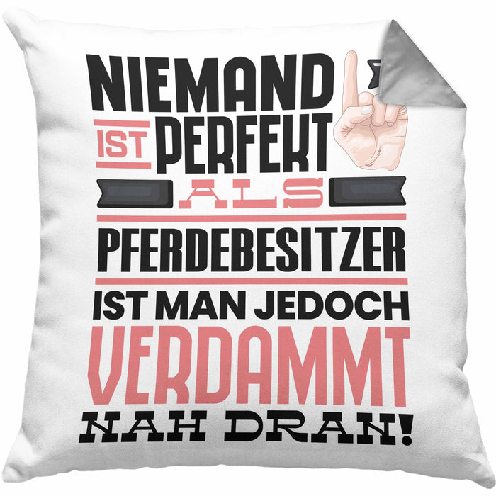 Pferdebesitzer Geschenk Kissen mit Füllung 40x40 Lustige Geschenkidee für Pferdebesitzer Geburtstag Niemand Ist Perfekt Aber Als Pferdebesitzer Ist Man Nah Dran (Grau) Grau Trendation