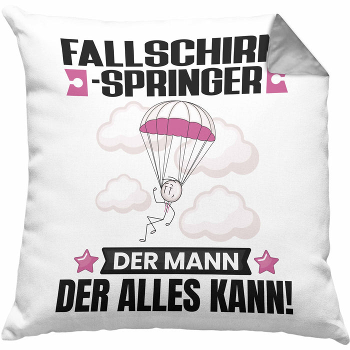Fallschirmspringer Kissen mit Füllung 40x40 Geschenk für Fallschirmspringer Der Mann Der Alles Kann Geschenkidee zum Geburtstag (Grau) Grau Trendation