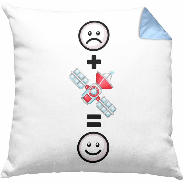 Sateliten Kissen mit Füllung 40x40 Geschenk für Sateliten Weltraum Weltall Fans Lustige Geschenkidee :( + Satelit = :) (Grau) Blau Trendation