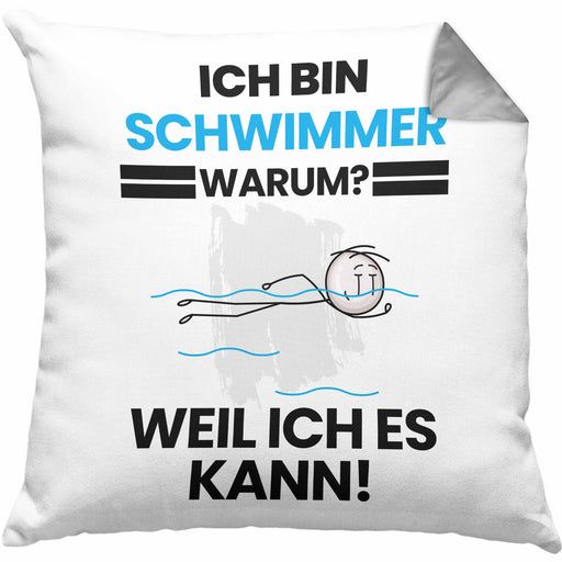 Schwimmer Geschenk Kissen mit Füllung 40x40 Lustiger Spruch Ich Bin Schwimmer Warum Weil Ich Es Kann Geschenkidee Bester Schwimmer Geburtstag (Grau) Grau Trendation