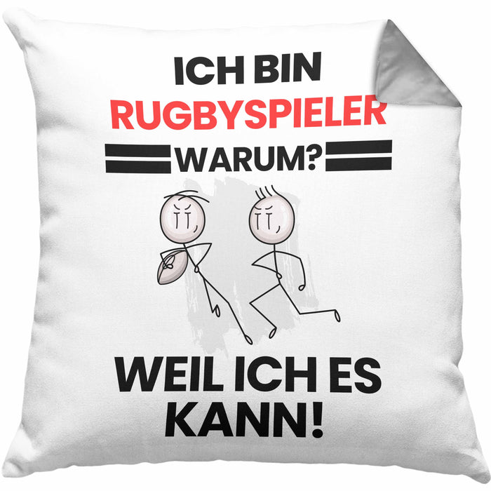 Rugbyspieler Geschenk Kissen mit Füllung 40x40 Lustiger Spruch Ich Bin Rugbyspieler Warum Weil Ich Es Kann Geschenkidee Bester Rugbyspieler Geburtstag (Grau) Grau Trendation