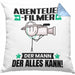 Abenteuerfilmer Kissen mit Füllung 40x40 Geschenk für Abenteuerfilmer Der Mann Der Alles Kann Geschenkidee zum Geburtstag (Grau) Blau Trendation