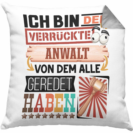 Anwalt Kissen mit Füllung 40x40 Geschenk Spruch Lustig Geschenkidee für Anwalt Geburtstag Ich Bin Der Verrückte Anwalt (Grau) Grau Trendation