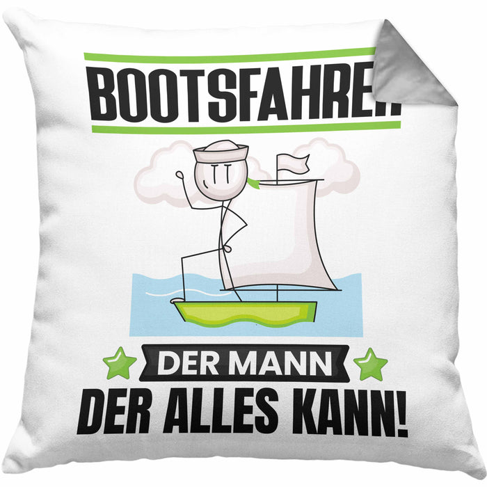 Bootsfahrer Kissen mit Füllung 40x40 Geschenk für Bootsfahrer Der Mann Der Alles Kann Geschenkidee zum Geburtstag (Grau) Grau Trendation