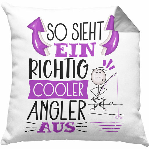 So Sieht Ein Richtig Cooler Angler Aus Geschenk Kissen mit Füllung 40x40 Lustiger Spruch Geschenkidee (Grau) Grau Trendation