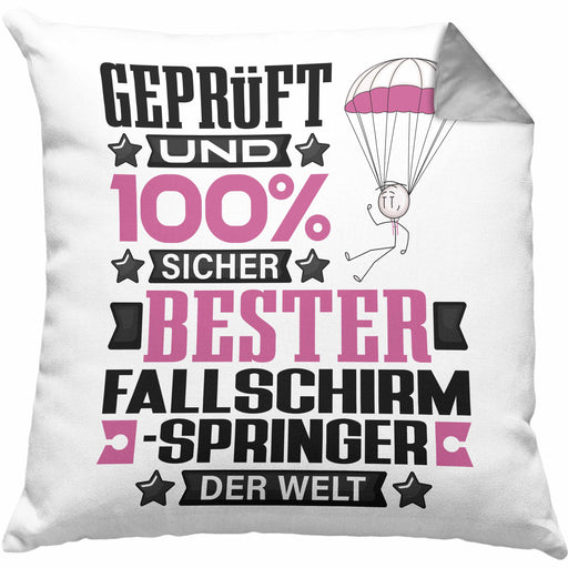 Fallschirmspringer Geschenk Lustiger Spruch für Fallschirmspringer Geschenkidee Bester Fallschirmspringer Der WeltKissen mit Füllung 40x40 (Grau) Grau Trendation