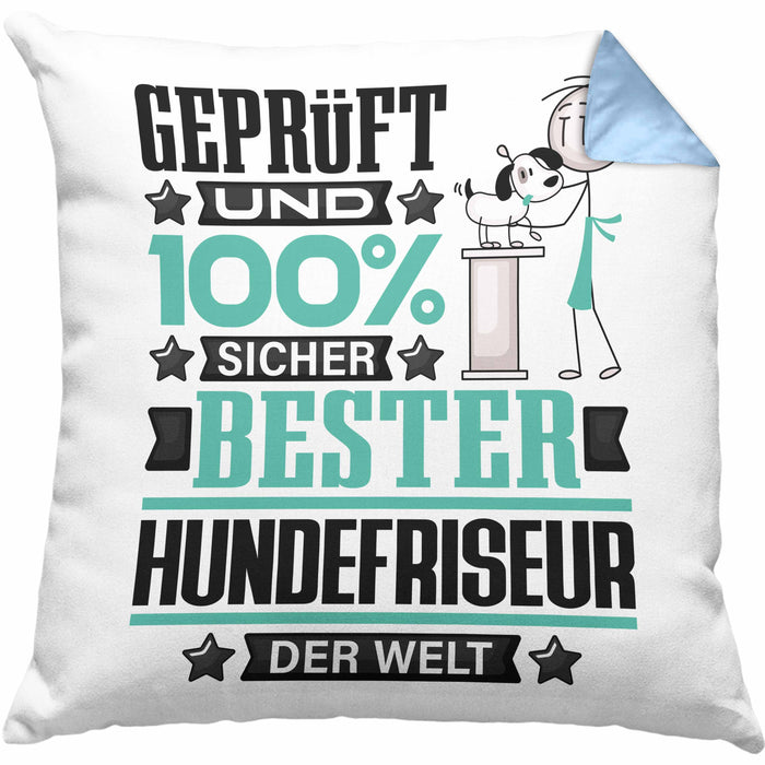 Hundefriseur Geschenk Lustiger Spruch für Hundefriseur Geschenkidee Bester Hundefriseur Der WeltKissen mit Füllung 40x40 (Grau) Blau Trendation