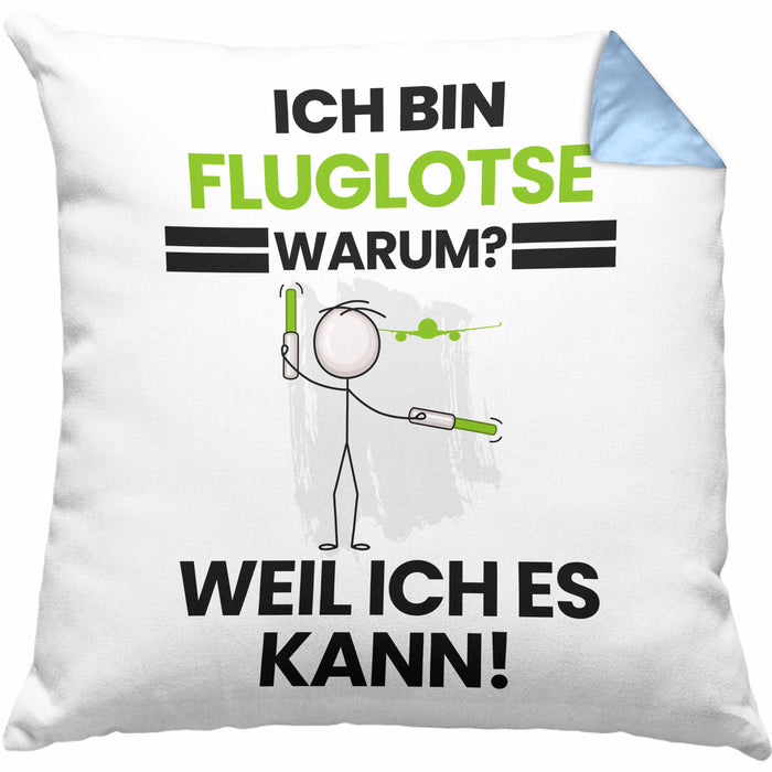 Fluglotse Geschenk Kissen mit Füllung 40x40 Lustiger Spruch Ich Bin Fluglotse Warum Weil Ich Es Kann Geschenkidee Bester Fluglotse Geburtstag (Grau) Blau Trendation
