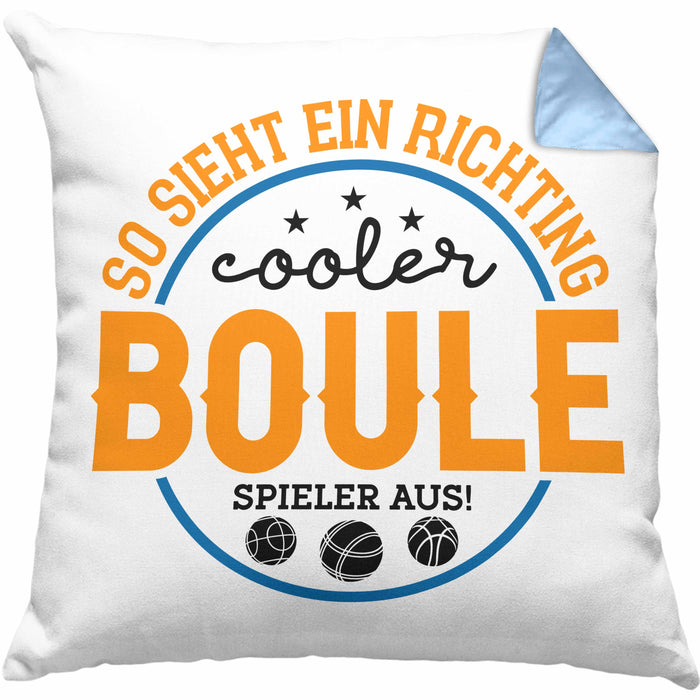 Boule Kissen mit Füllung 40x40 "So Sieht Ein Richtig Cooler Boule Spieler Aus" Kissen mit Füllung 40x40 - Geschenk für Boule-Fans mit Spruch (Grau) Blau Trendation