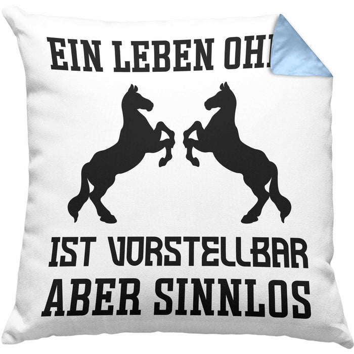 Pferde Kissen mit Füllung 40x40 Lustig Reiterin Geschenk Pferde Geschenke Mädchen Pferdeliebhaber Lustig (Grau) Blau Trendation