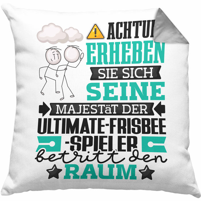 Ultimate-Frisbee-Spieler Geschenk Kissen mit Füllung 40x40 Lustiger Spruch Erheben Sie Sich Der Ultimate-Frisbee-Spieler Betritt den Raum (Grau) Grau Trendation