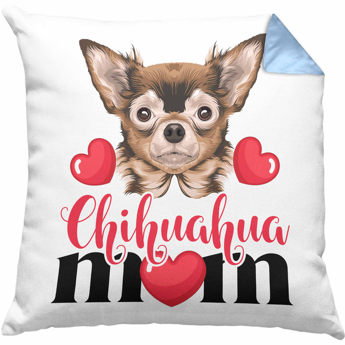 Chihuhahua Mom Mama Besitzer Kissen mit Füllung 40x40 Geschenkidee Frauchen Herrchen (Grau) Blau Trendation