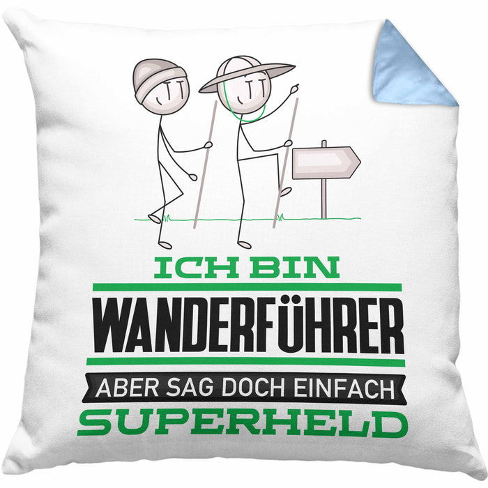 Wanderführer Geschenk Kissen mit Füllung 40x40 Ich Bin Wanderführer Aber Sag Doch Einfach Superheld Lustige Geschenkdiee für Wanderführer (Grau) Blau Trendation